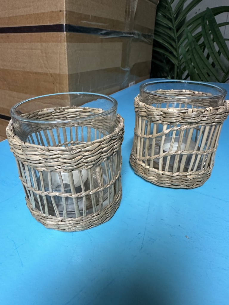 Värmeljuskopp glas/hampa